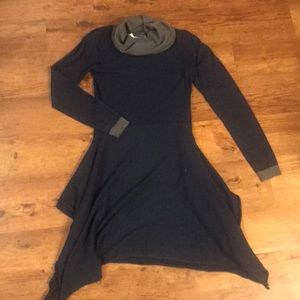 Navy Blue Turtle Neck Asymmetrical Dress